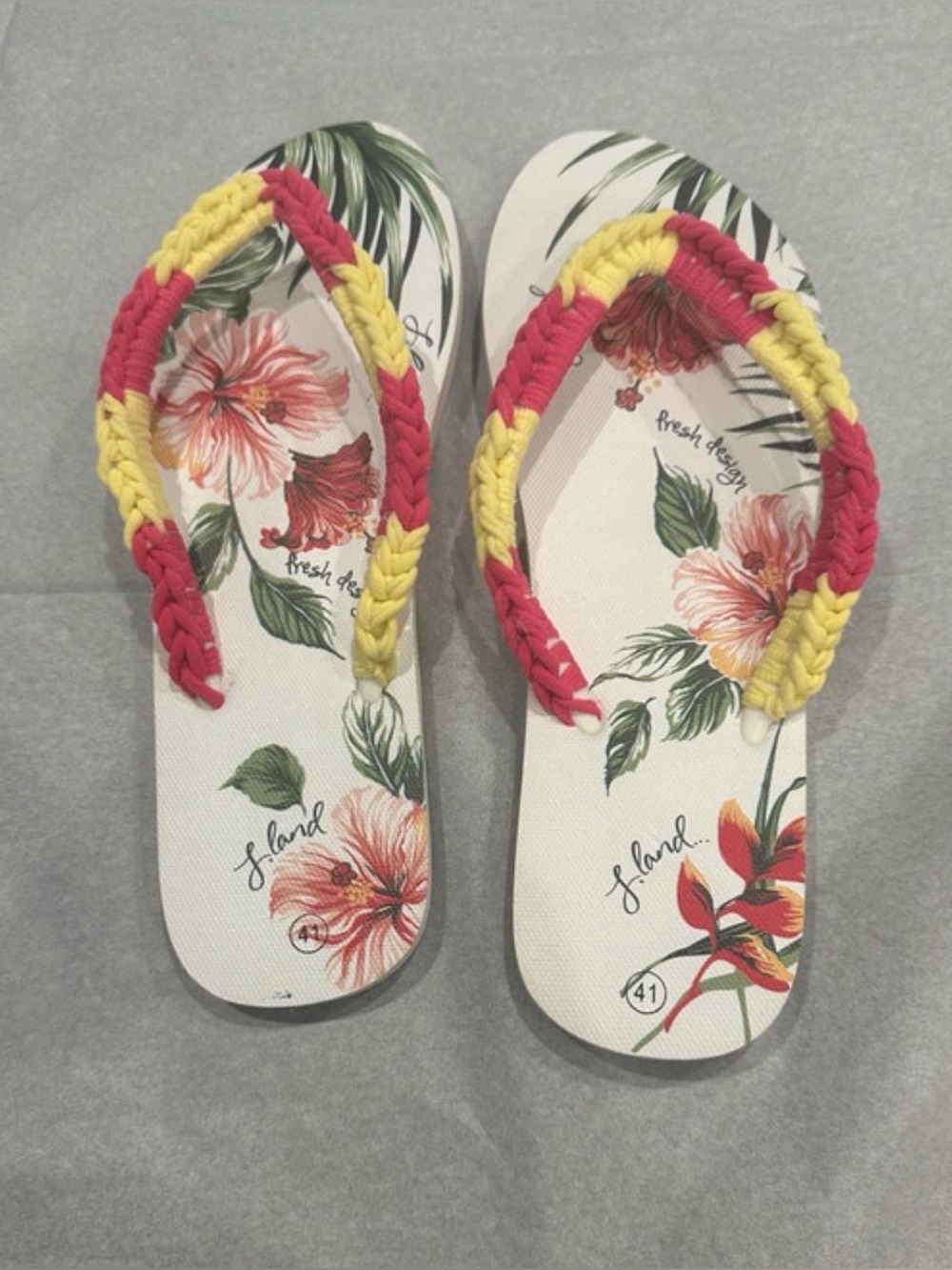 Handmade one of a kind slippers Floral Braided Flip Flops in Pink & Yellow SZ41 - Picture 5 of 5